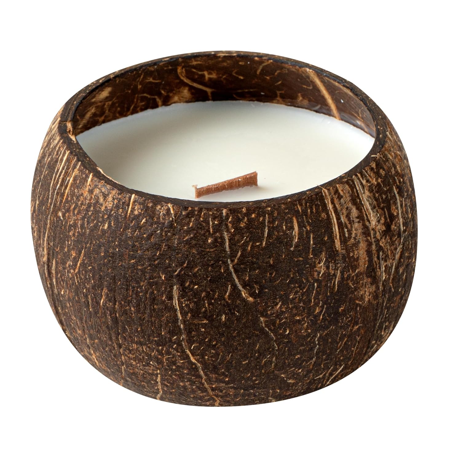 Restaurantware-Coco Casa 3.9 x 2.8 Inch Coconut Shell Candles, 10 Hand Poured Coconut Bowl Candles - Sandalwood And Shea Fragrance, Double Wax Blend, Soy Wax Scented Candle, Wooden Wick