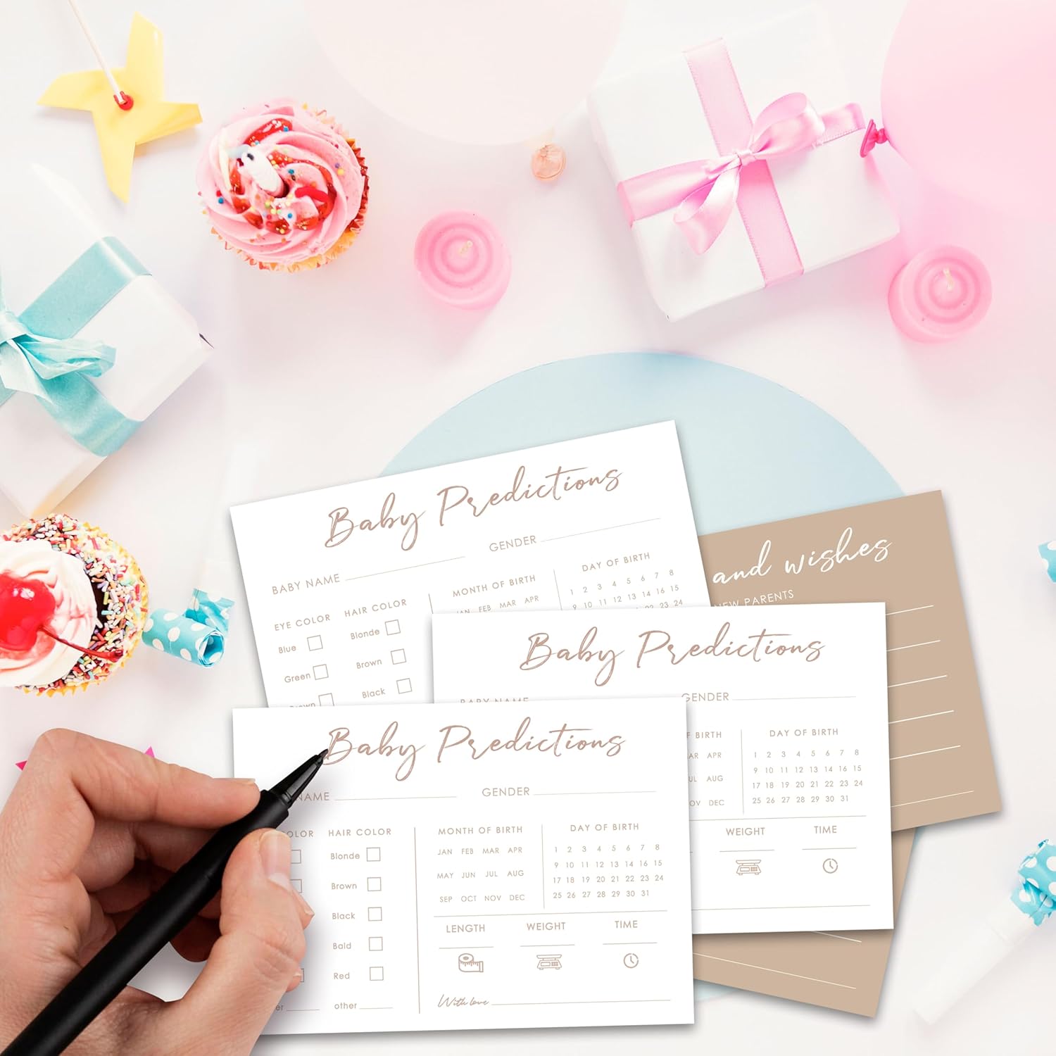 Baby Predictions And Advice Cards, 5" X 7" Minimalism Baby Shower Predictions Cards, Daily Party Games & Activities Favors For Newparents - G02