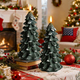 Green Christmas Tree Shaped Flickering Flameless Candles, Real Wax Battery Operated Led Candles With Timer For Holiday Home Party Decorations And Christmas Gifts, Set Of 2