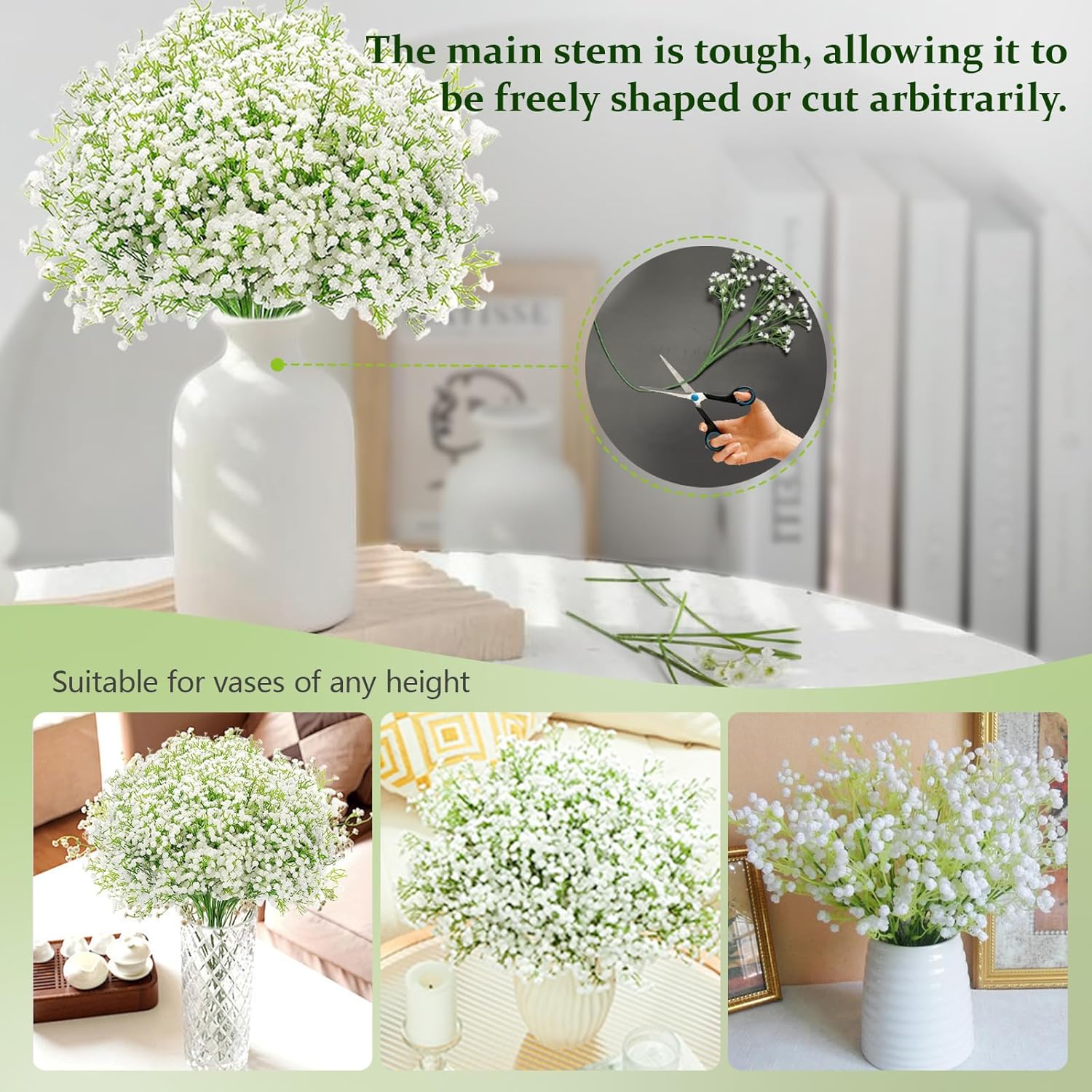 30 Pcs Babys Breath Artificial Flowers, 21" Long Stem Baby Breath Flowers Artificial Bulk, Faux Babies Breath Gypsophila Real Touch White Fake Flowers For Wedding Party Home Garden Decoration