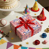 Baseball Birthday Wrapping Paper Roll, Red White Blue Gift Wrap With Happy Birthday Text, Stars & Bats Design, Perfect For Boys Kids Party Celebration, Mini Roll 17 Inches X 9.8 Feet