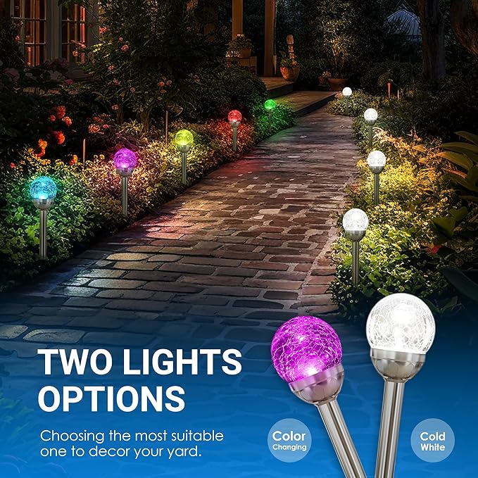 3 Pack Solar Glass Ball Garden Lights Multi Color Changing & White Waterproof Patio Decor