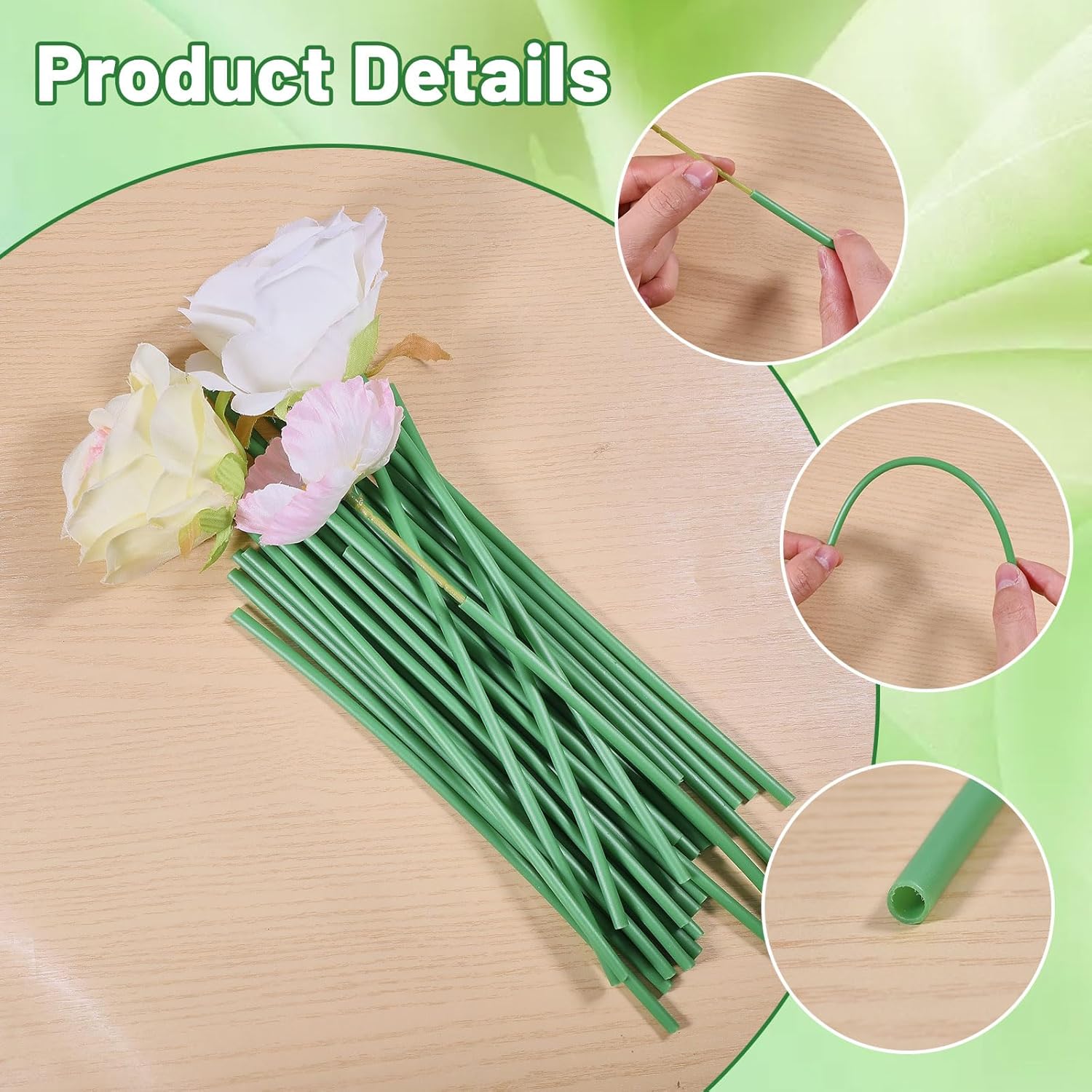 100Pcs Green Tubing Roll Flower Tubes Floral Bouquets Accessories Florist Bundling Wire Stem For Bundling Artificial Flower Making
