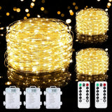 3 Pack Battery Operated Fairy Lights 33FT 100 LED Warm White String Lights with Remote Timer 8 Modes Dimmable Waterproof for Indoor Outdoor Decor