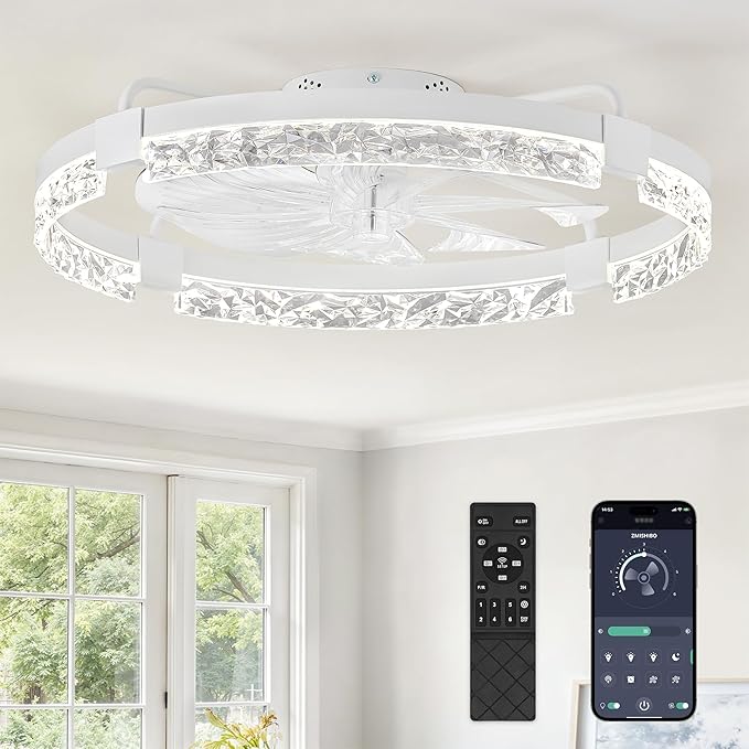 24 Inch Low Profile Ceiling Fan with Light and Remote Dimmable Bladeless Ceiling Fan