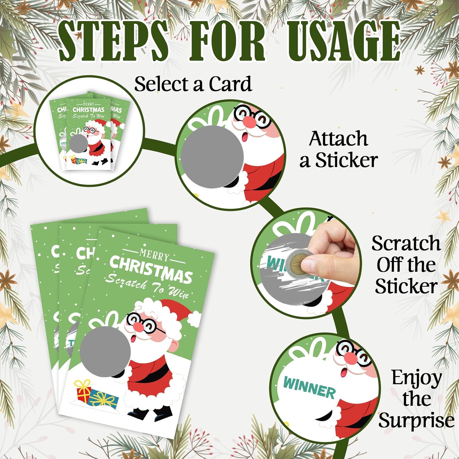 40 Pcs Santa Christmas Scratch Off Cards With Stickers, Merry Christmas Raffle Tickets For Games Prizes, Xmas Holiday Party Games For Family Party -A01