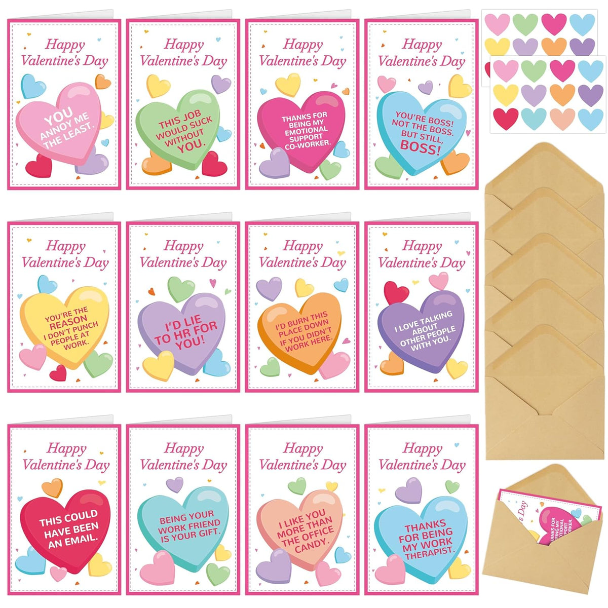 Funny Coworker Valentines Day Cards - Humorous Happy Valentine'S Day Greeting Cards Heart Stickers Envelopes Bulk Gifts For Boss Colleague Employee Office Party Favors Exchange Gift (24 Sets?