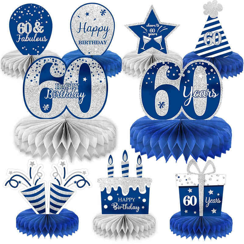 9 Pieces Blue Silver 60Th Birthday Decorations 60Th Birthday Centerpie