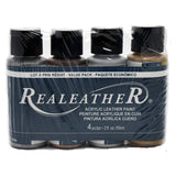 Realeather F2604-02 Acrylic Leather Paint Set, Full Coverage, Waterproof Paint 2 Fl. Oz. Metallic Colors, Gold, Bronze, Silver, Gunmetal, 4-Pack