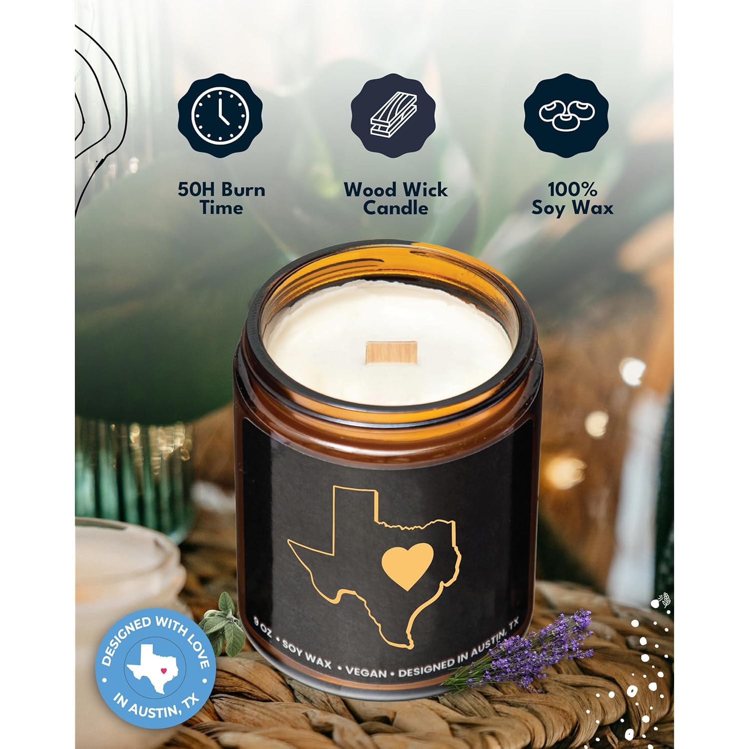 Texas Candle, House Warming Gifts For Women, Unique Texas Gifts For Men, Ideal State Themed Souvenirs For Him Or Her, Moving Away And Home Sick Gift, Birthday, Christmas, Special Occasions, Gift Ready
