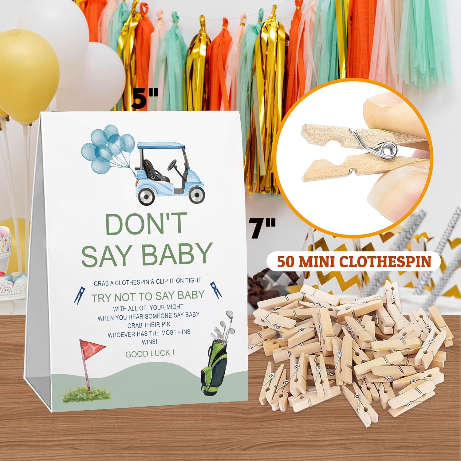 Golf Baby Shower, Don'T Say Baby Game For Baby Shower (One Sign With 50 Mini Clothespins), Golfing Theme Baby Shower Decorations, Gender Reveal Game-Dsbb15