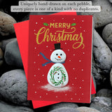 Handmade Snowman Christmas Greeting – Pebble Art Holiday Design With Envelope – Small Happy Holidays Mini, Winter-Themed Stationery, Unique Handmade Gift For Christmas