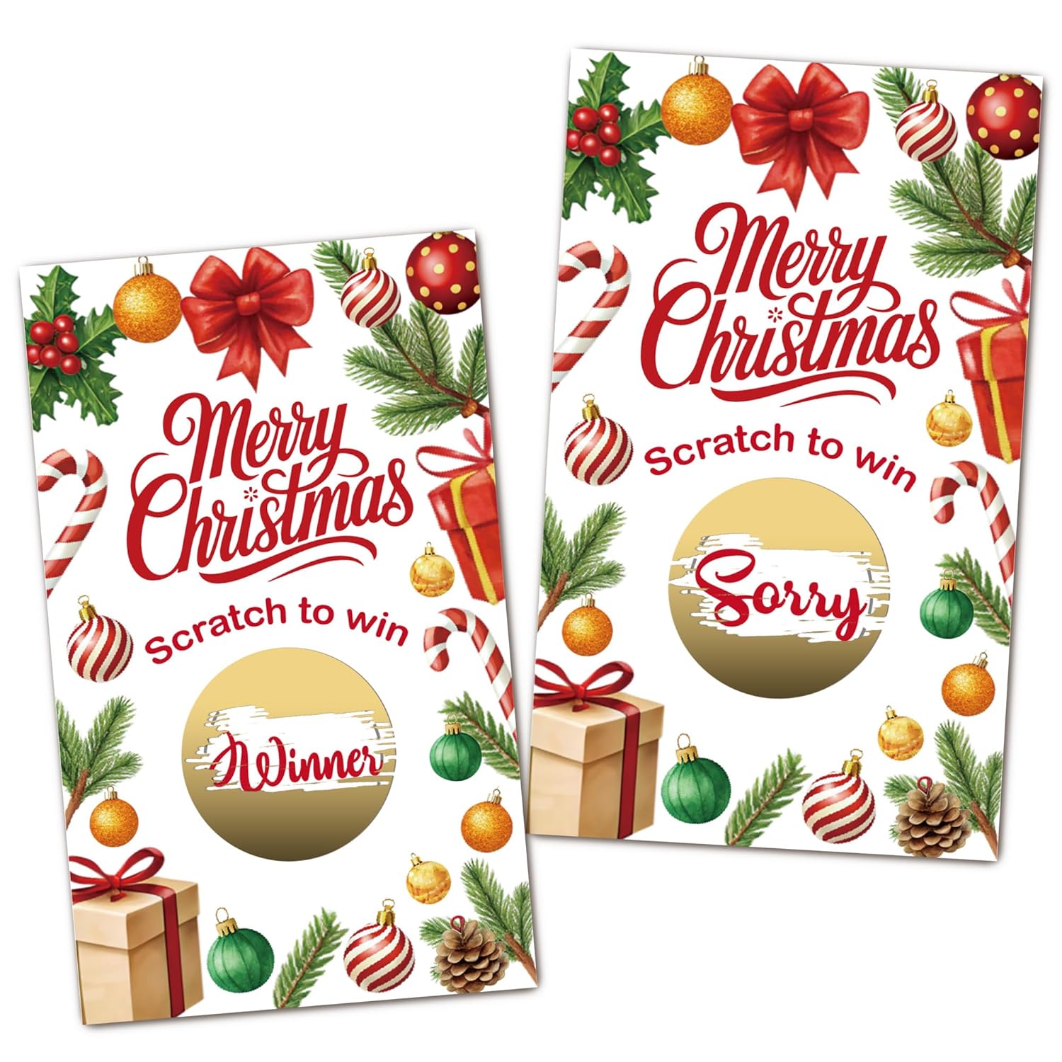 Christmas Party Scratch Off Game Cards, 50Pcs Merry Christmas Scratch To Win Cards, Ice Breaker Game For Families Friends Group Activity, Holiday Birthday Party Supplies(3.5X2.1 Inches)-A06