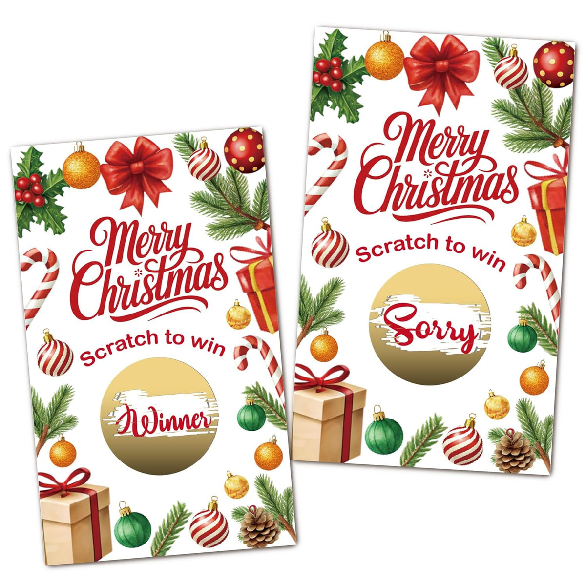 Christmas Party Scratch Off Game Cards, 50Pcs Merry Christmas Scratch To Win Cards, Ice Breaker Game For Families Friends Group Activity, Holiday Birthday Party Supplies(3.5X2.1 Inches)-A06