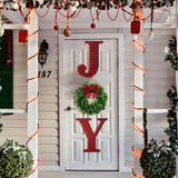 12 Inch Christmas Joy Home Sign - Wooden Wall Decor With Buffalo Plaid Hanging Letter And Faux Green Farmhouse Wreath - Large Indoor Outdoor Decoration With Plaid Bow (Red-Black)