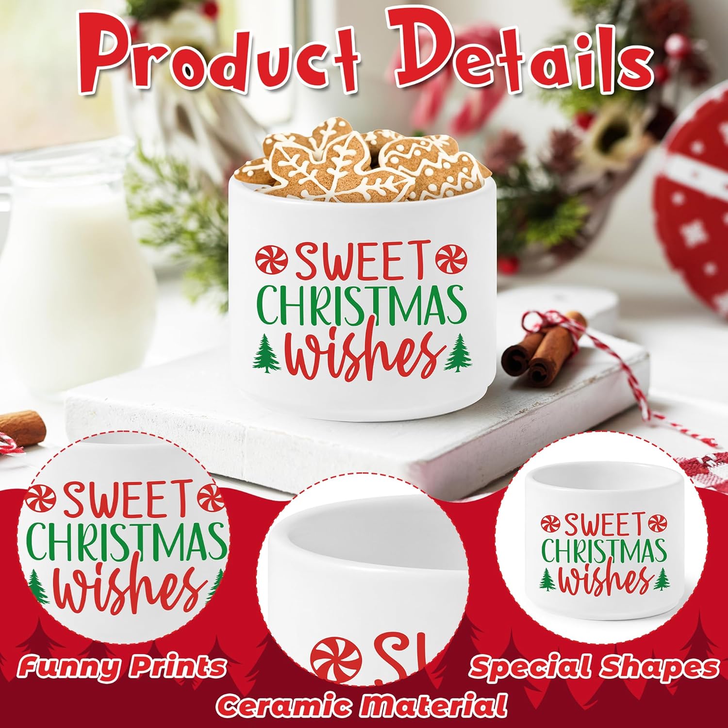 Candy Dish Cauldron, Christmas Mini Ceramic Candies Bowl Tiered Tray Decor, Snack Serving Bowl Table Wishes Accents For Themed Party Birthday Home Kitchen Events Gifts (Sweet Wishes)