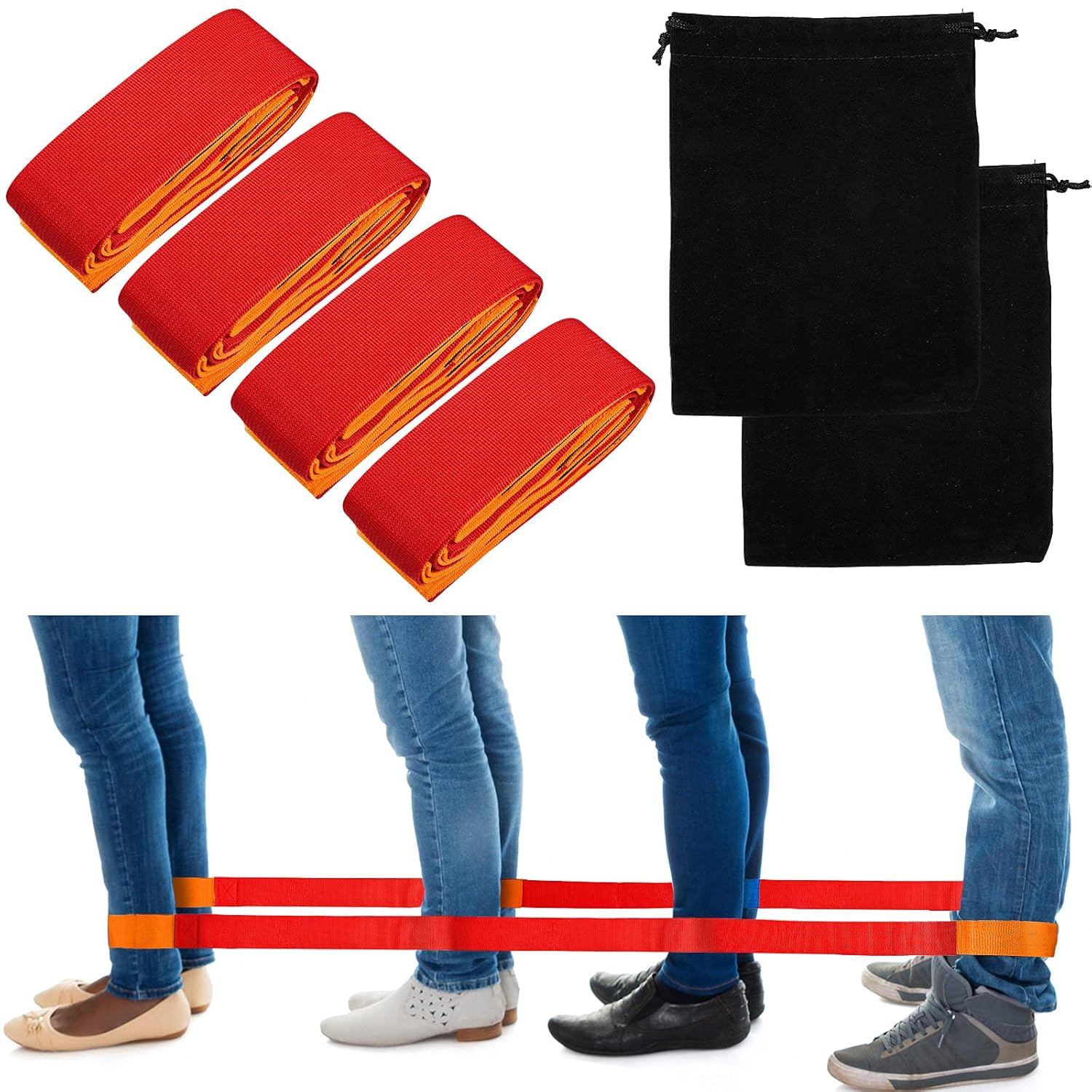 2 Sets 4 Legged Race Bands For Kids Field Day Team Building Games For Work Birthday Holiday Party Outdoor Activities For Adults Boys Girls Group Fun Games