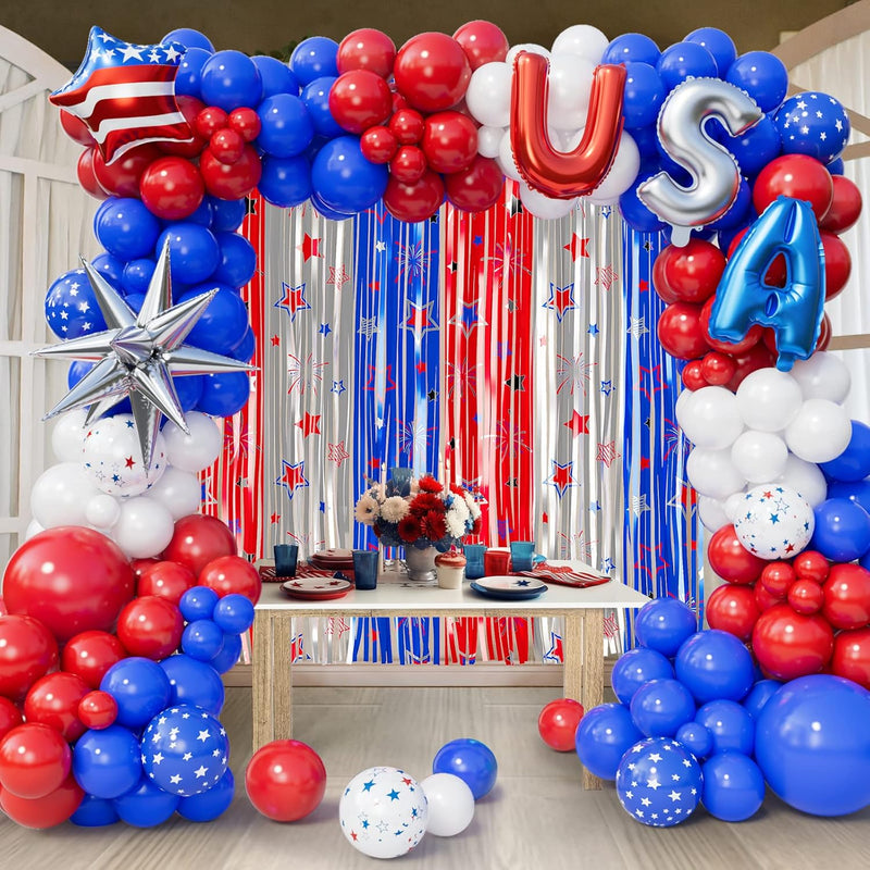 135Pcs Red White And Blue Balloons Garland Kit With Patriotic Theme Fo