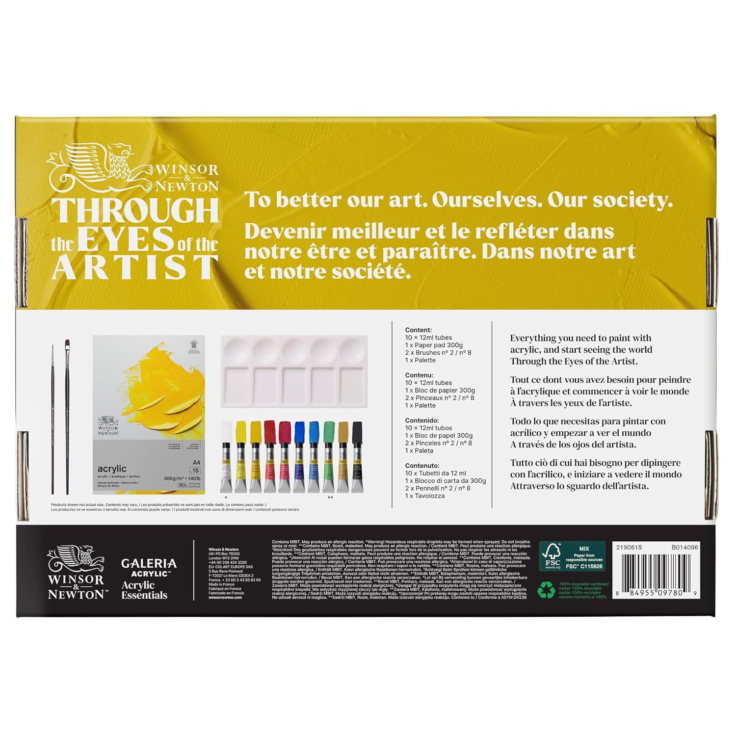 Winsor & Newton Galeria Acrylic Paint, Set of 10x12ml Tubes (includes 2 Brushes, Pad, Palette)