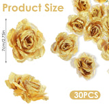 Gold Roses Artificial Flowers, 30 Pcs Fake Silk Gold Flowers Real Looking Faux Blossom Rose Flower Head For Wedding Bouquet Party Decor Diy Crafts Floral Arrangements