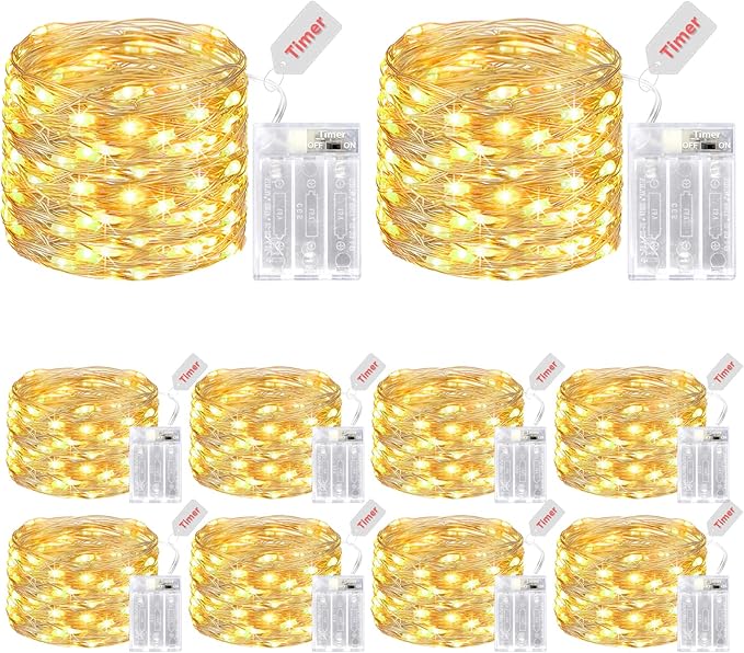 10 Pack Battery Operated Fairy Lights with Timer 16FT 50 LED Warm White Mini String Lights for Indoor Wedding Christmas Party Decor