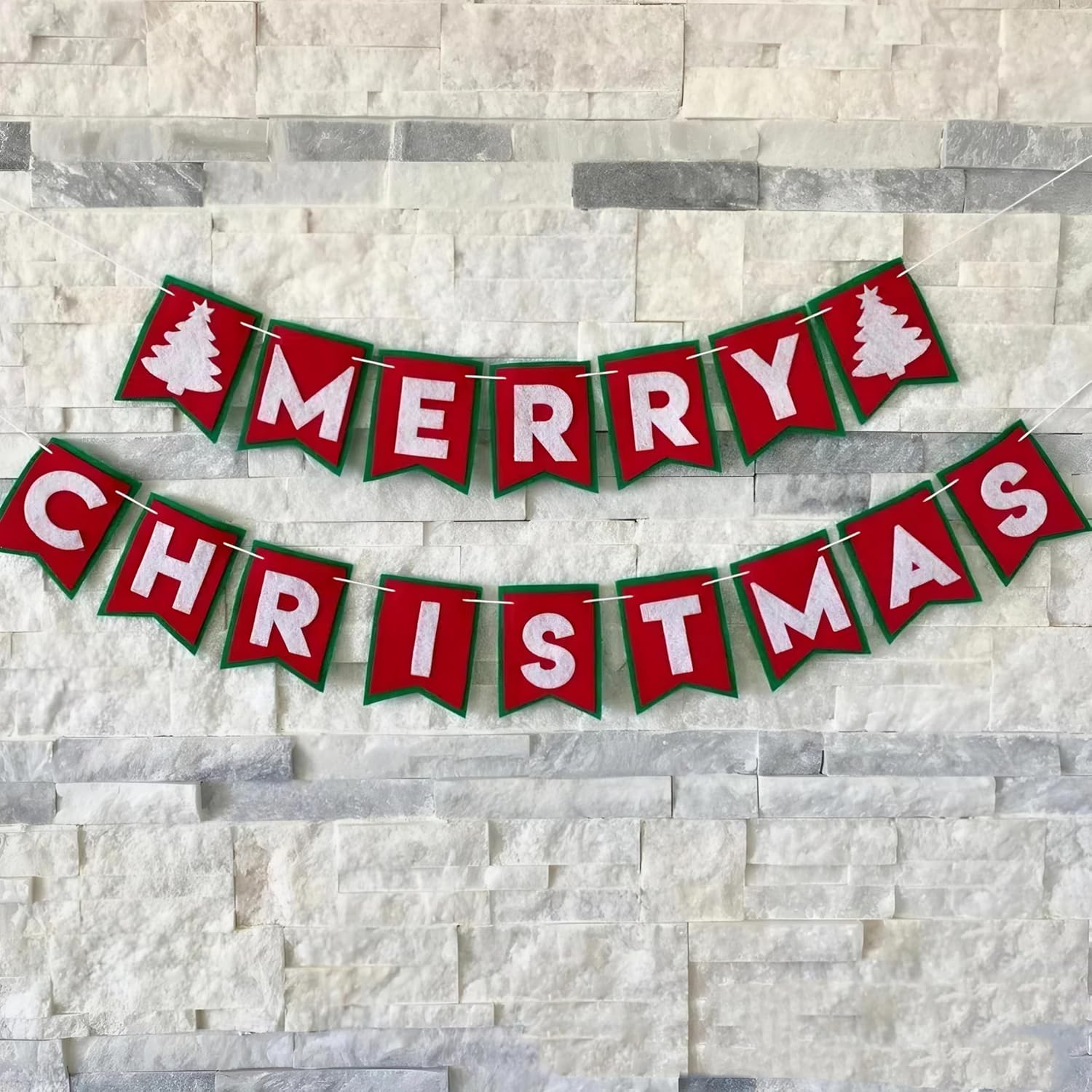 Felt Merry Christmas Banner Garland, 6.5''X5'' Each Piece,8.2 Ftx2, Indoor Decorations, Banner For Christmas Xmas Decorations Indoor, Home Office Party Fireplace Decor