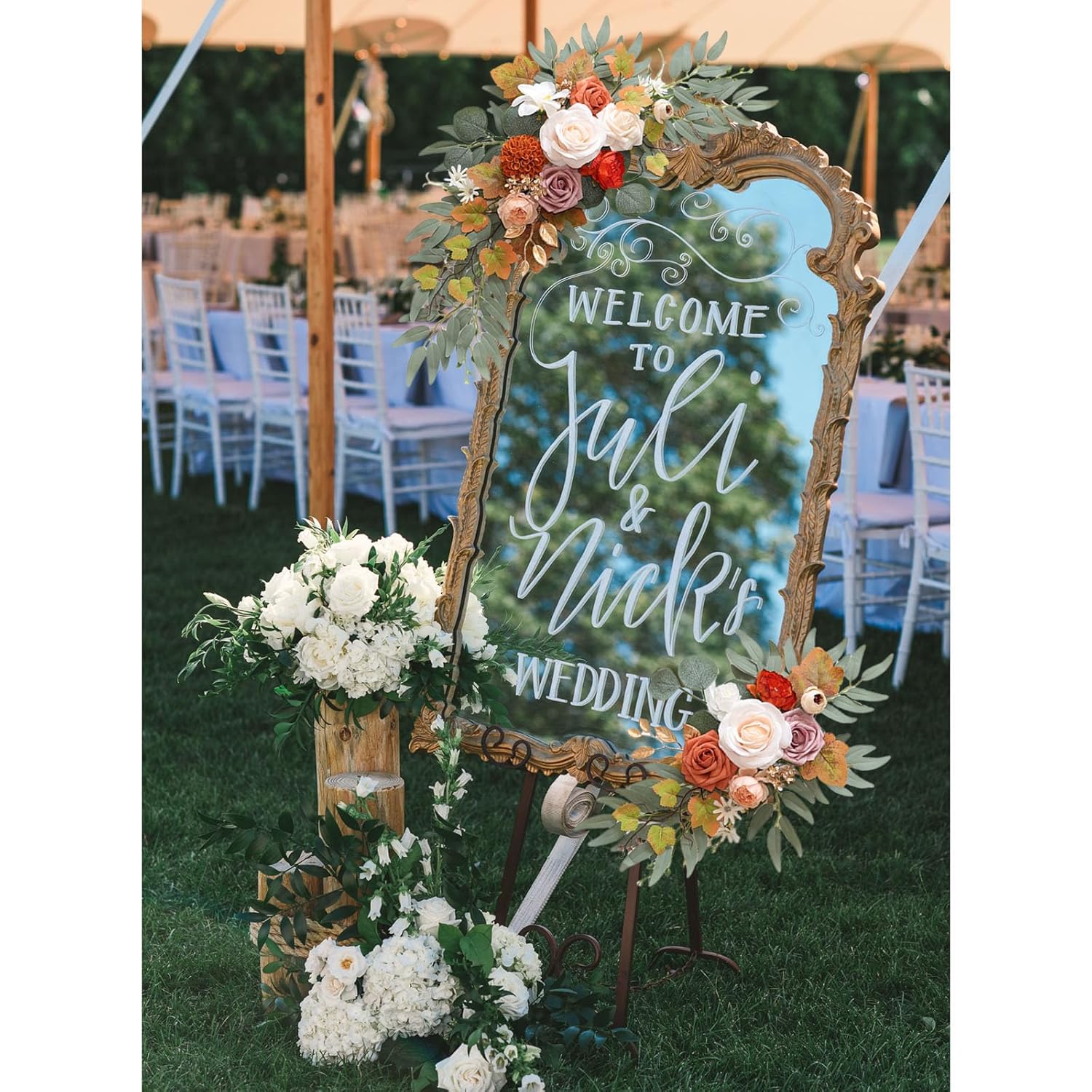 Faux Flower Swag Set Of 2, Orange Artificial Flowers Swags For Wedding Arch, Wedding Welcome Signs, Welcome Reception Ceremony Signs Decorations