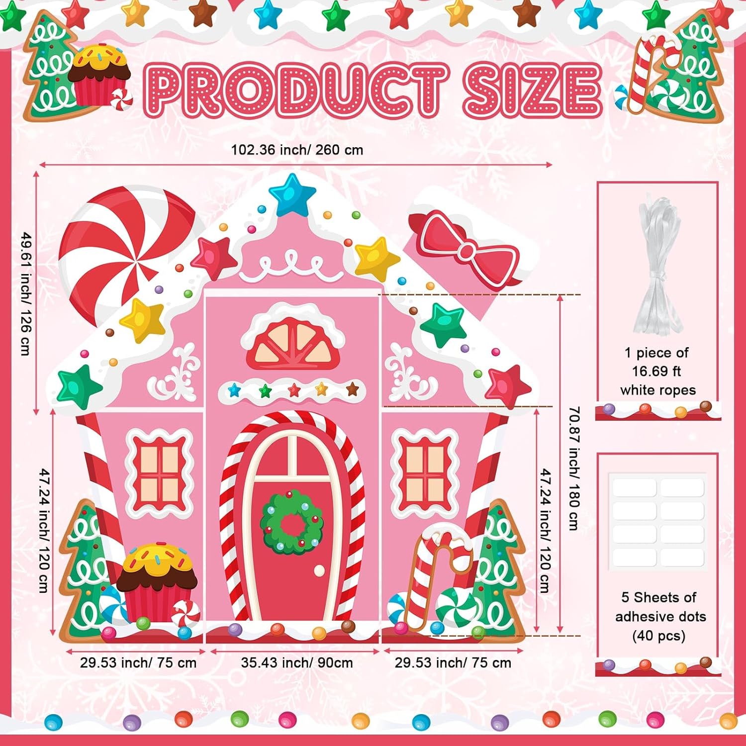4 Pcs Christmas Gingerbread House Door Decorations Candy Cane Wreath Snowman Christmas Tree Gingerbread House Porch Banners For Holiday Classroom School Office Wall Display (Pink)
