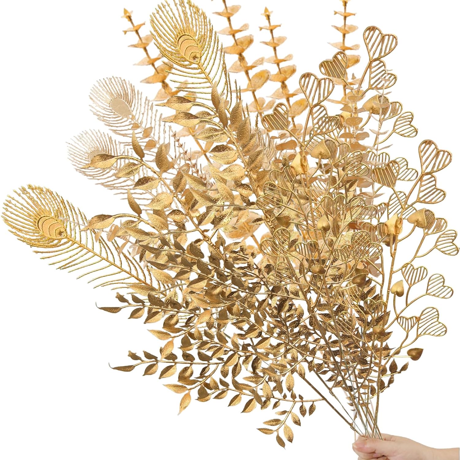 40 Pcs Gold Decor Fake Leaves For Christmas Decor 20Inch Gold Leaf Artificiales Para Table Wedding Home Room Office Decoracion