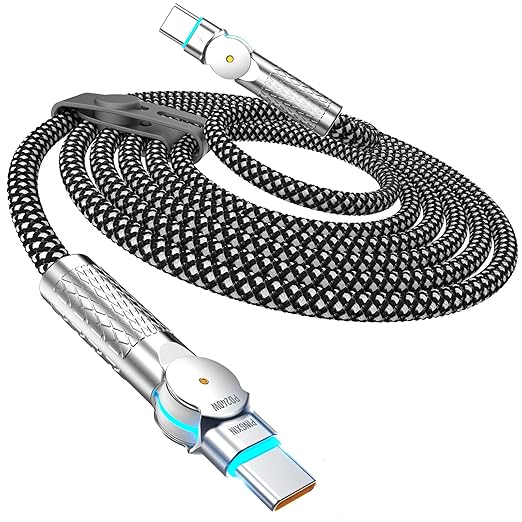 240W USB C to USB C Cable 6.6FT 180 Degree Rotating Braided Fast Charging Cord for iPhone 16 MacBook iPad Samsung