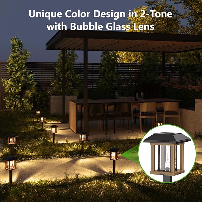 4 Pack Vintage Solar Pathway Lights Warm White Seeded Glass Waterproof Garden Lights