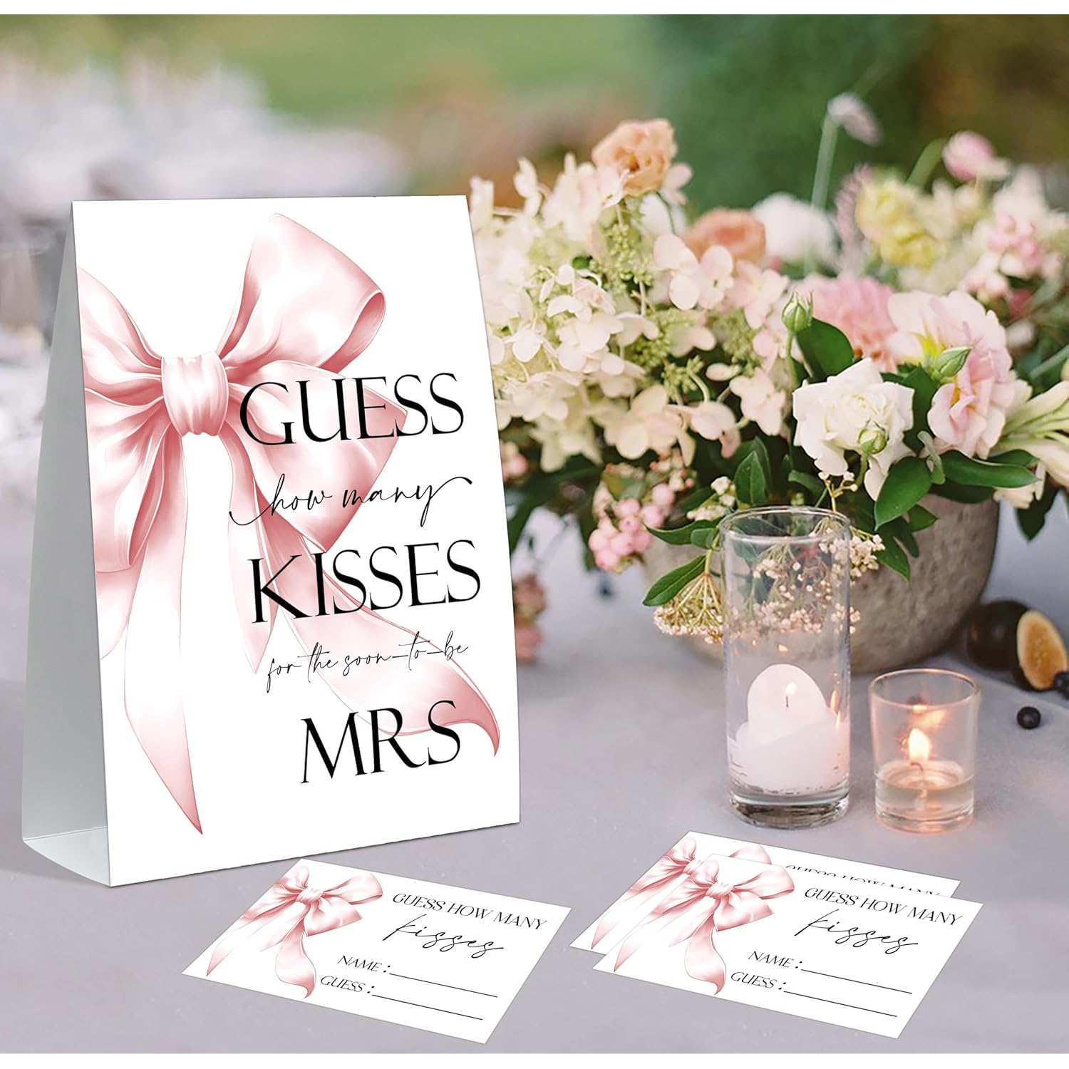 How Many Kisses Bridal Shower Game, Pink Bow Bridal Shower Sign And 50 Cards, Wedding Games For Reception, Engagement Party Games, Wedding Party Decorations, Newlyweds Gifts For Couples,1