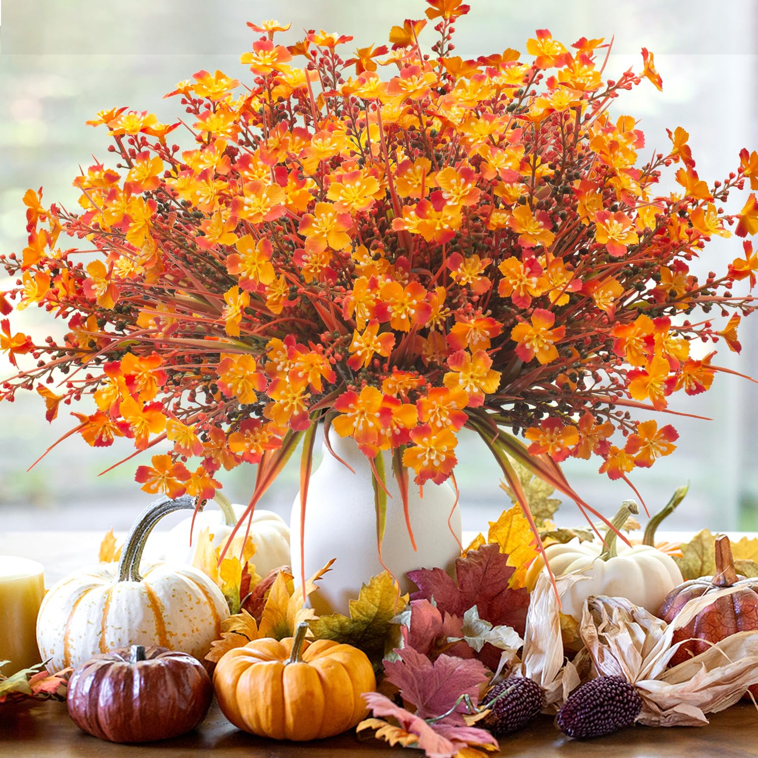 12 Bundles Artificial Fall Flowers For Outdoors Fake Plants Uv Resistant Plastic Plants Shrubs Bushes For Home Fall Front Door Porch Garden Autumn Decor (Fall Red)