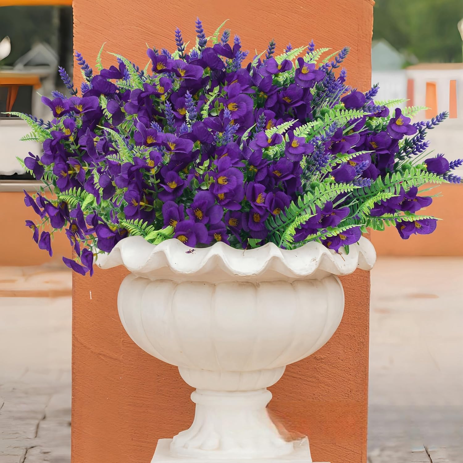 Purple Flowers Artificial, 14 Bundles Fake, Uv Resistant Fake Lavender, Faux Silk Plants For Decorate Centerpieces Planter Garden Front Porch Yard