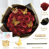 Glitter Roses Bouquet 26 Pack Diy Glitter Flowers Bouquet Shiny Artificial Red Rose Bouquet With Crown Butterfly For Mothers Day Flowers Anniversary Valentines Day Wedding Graduation Gift