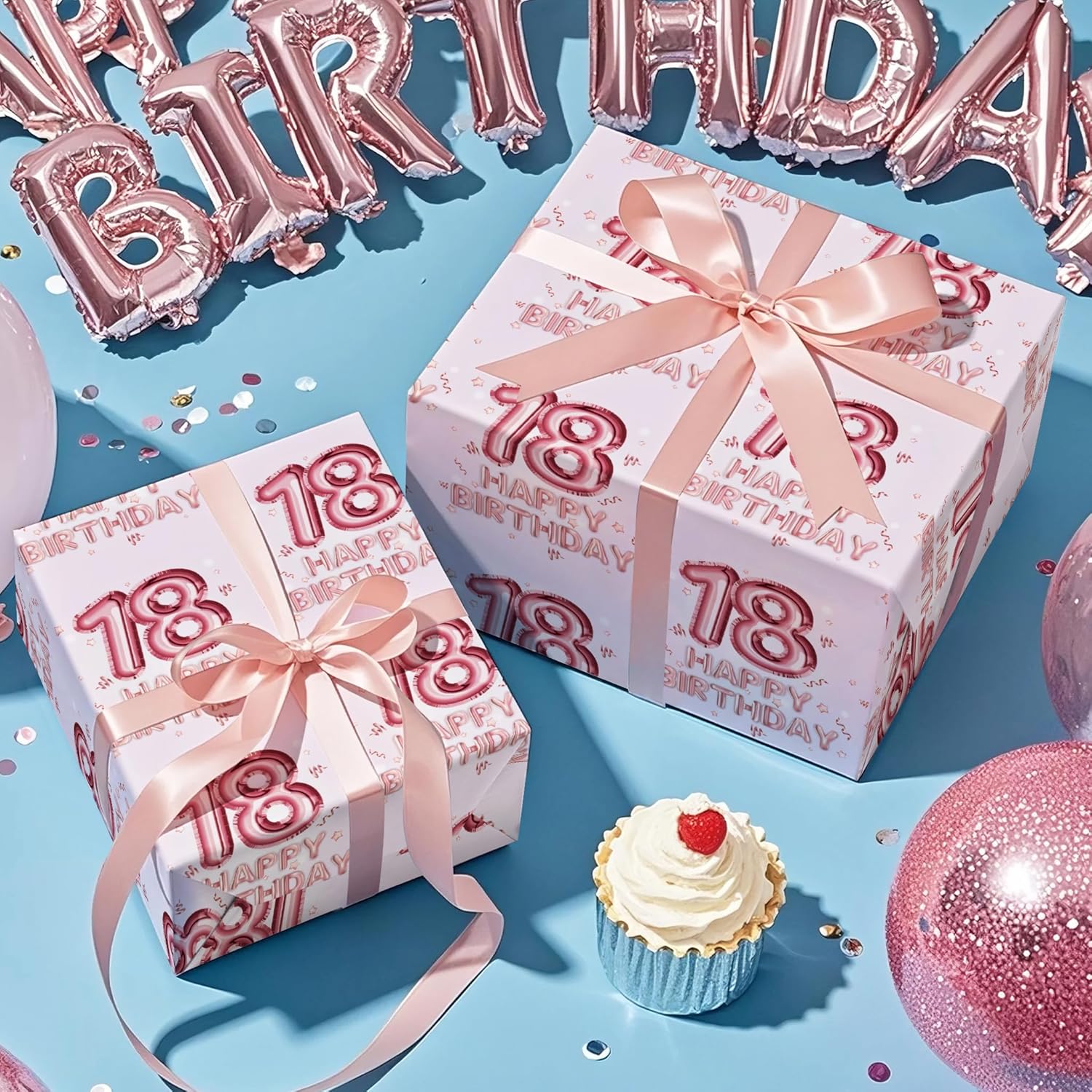 Girl 18Th Birthday Wrapping Paper - Mini Roll - 17 Inch X 16.5 Feet - Happy Birthday Wrapping Paper Perfect For Girls, Party, Holiday