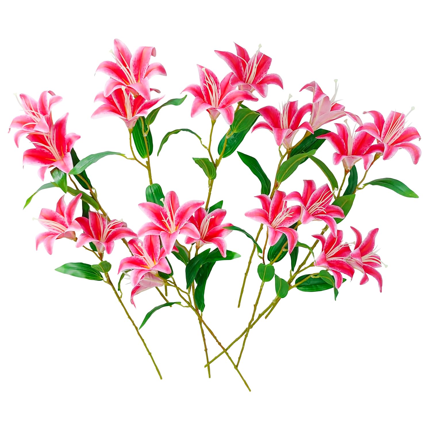 Artificial Lilies Flowers,10Pcs Faux Lily Flower,20''Tiger Lily Branch With 2 Full Blooms , Faux Fake Lilies Plants For Wedding Bouquet Home Party Indoor Floral Arrangements (10, Deep Pink)