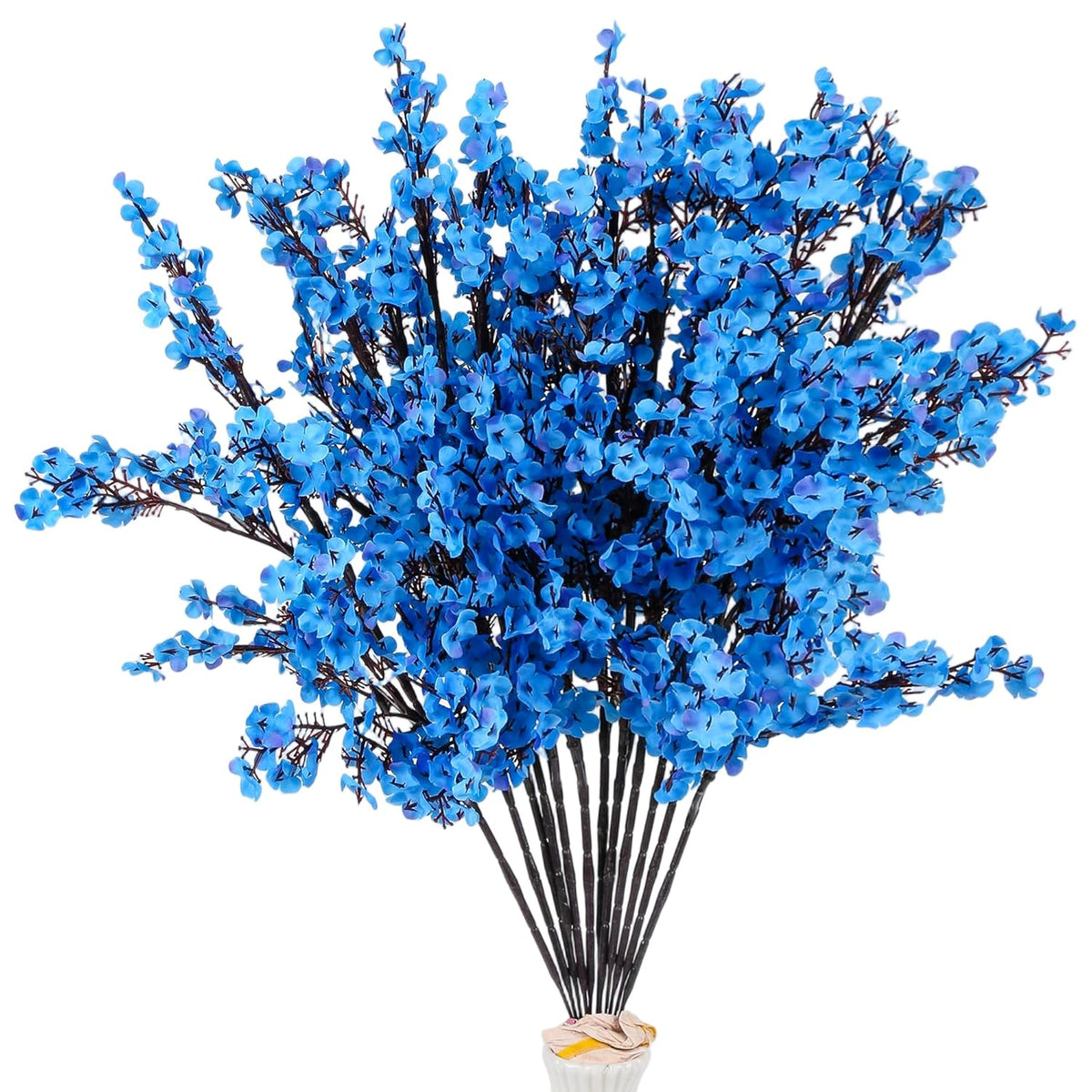 12Pcs Blue Babys Breath Artificial Flower Fake Silk Plum Blossom Flowers Stems Floral Arrangement Bulk For Home Indoor Table Vase Wedding 4Th Of July Independence Day Decoration