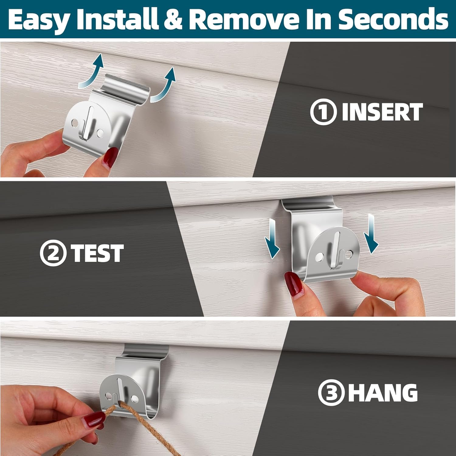 Heavy Duty Vinyl Siding Hooks 15 Pack, Stainless Steel Siding Clip For Hanging Outdoor Decor, No Hole Siding Hooks For Hanging Lights Wreath Christmas Decor