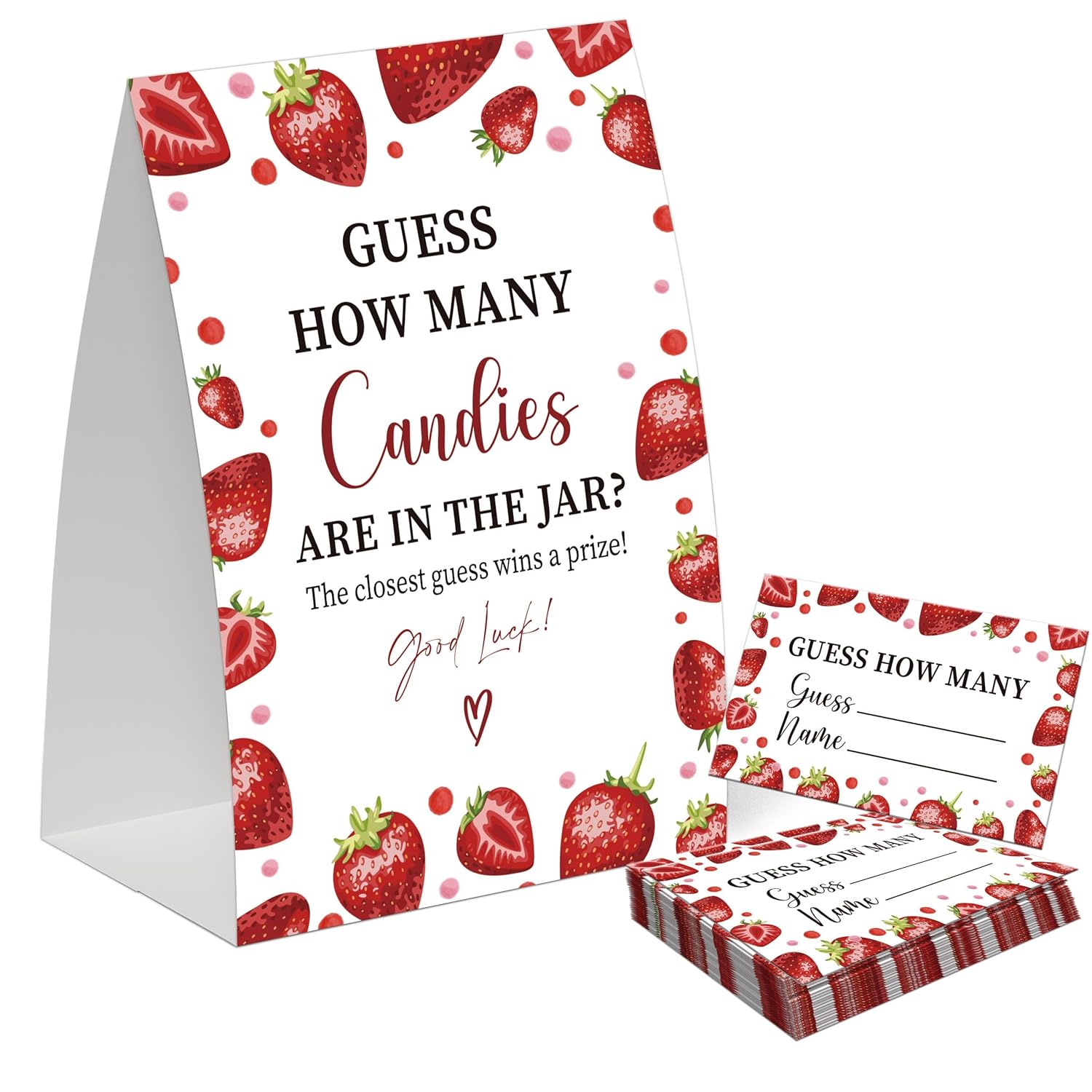 Strawberry Guess How Many Candies Are In The Jar Game For Baby Shower, Pack Of One 5X7 Sign And 50 Guessing Cards, Berry Sweet Baby Shower Decoration, Gender Neutral Party Supplies - Gc03