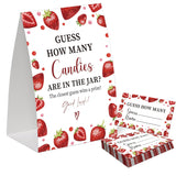 Strawberry Guess How Many Candies Are In The Jar Game For Baby Shower, Pack Of One 5X7 Sign And 50 Guessing Cards, Berry Sweet Baby Shower Decoration, Gender Neutral Party Supplies - Gc03