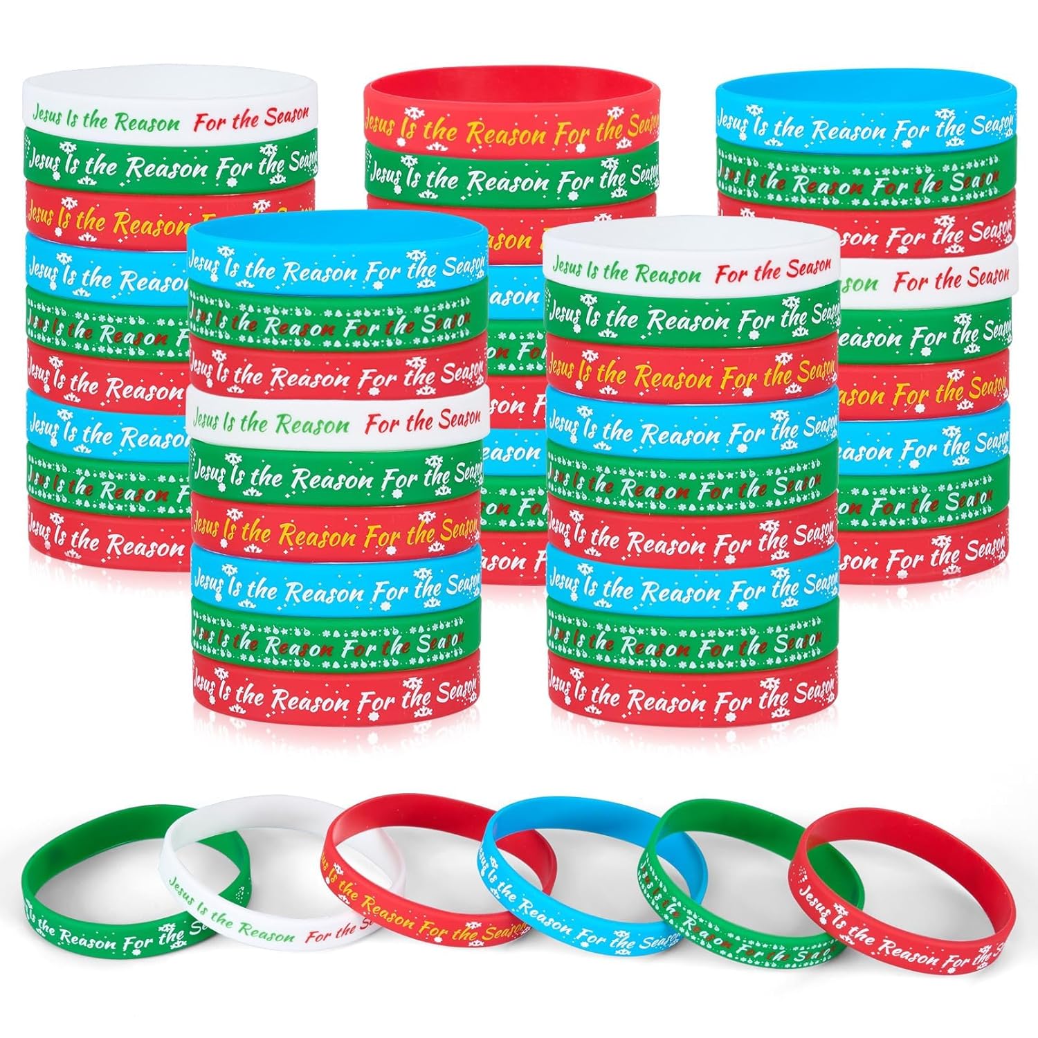 120 Pcs Jesus Is The Reason For The Season Silicone Bracelets Bulk Christmas Religious Rubber Wristband Christian Bracelets Stocking Stuffers Gifts Church Event Party Favors