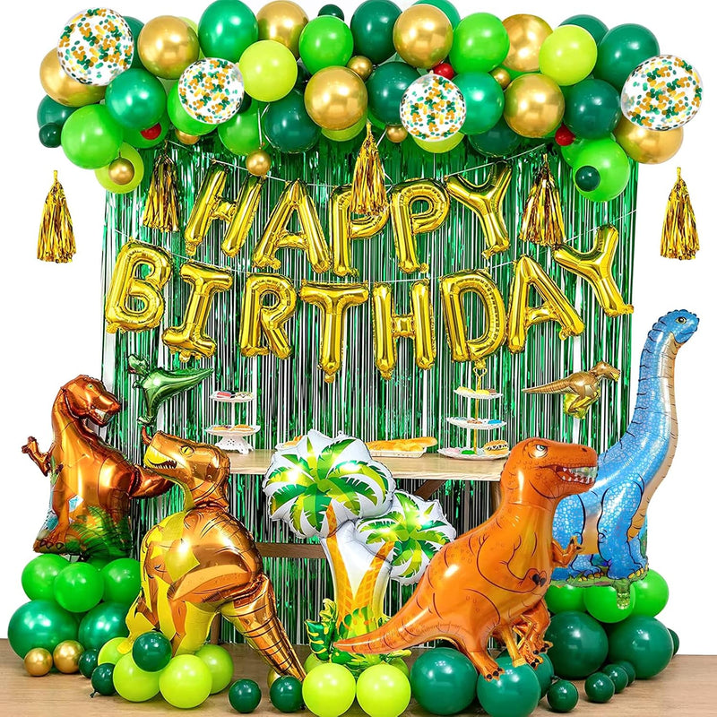 143Pcs Dinosaur Birthday Party Decorations With Balloon Pump, Ribbon D