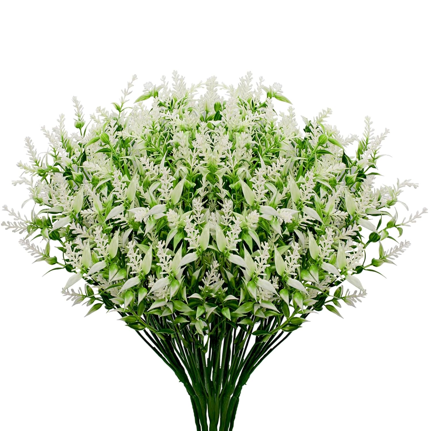 12 Bundles Artificial Lavender Fake Flowers Outdoor Uv Resistant Plants Plastic Shrubs Hanging Flowerpot Indoor Outside Windows Decorations (White)