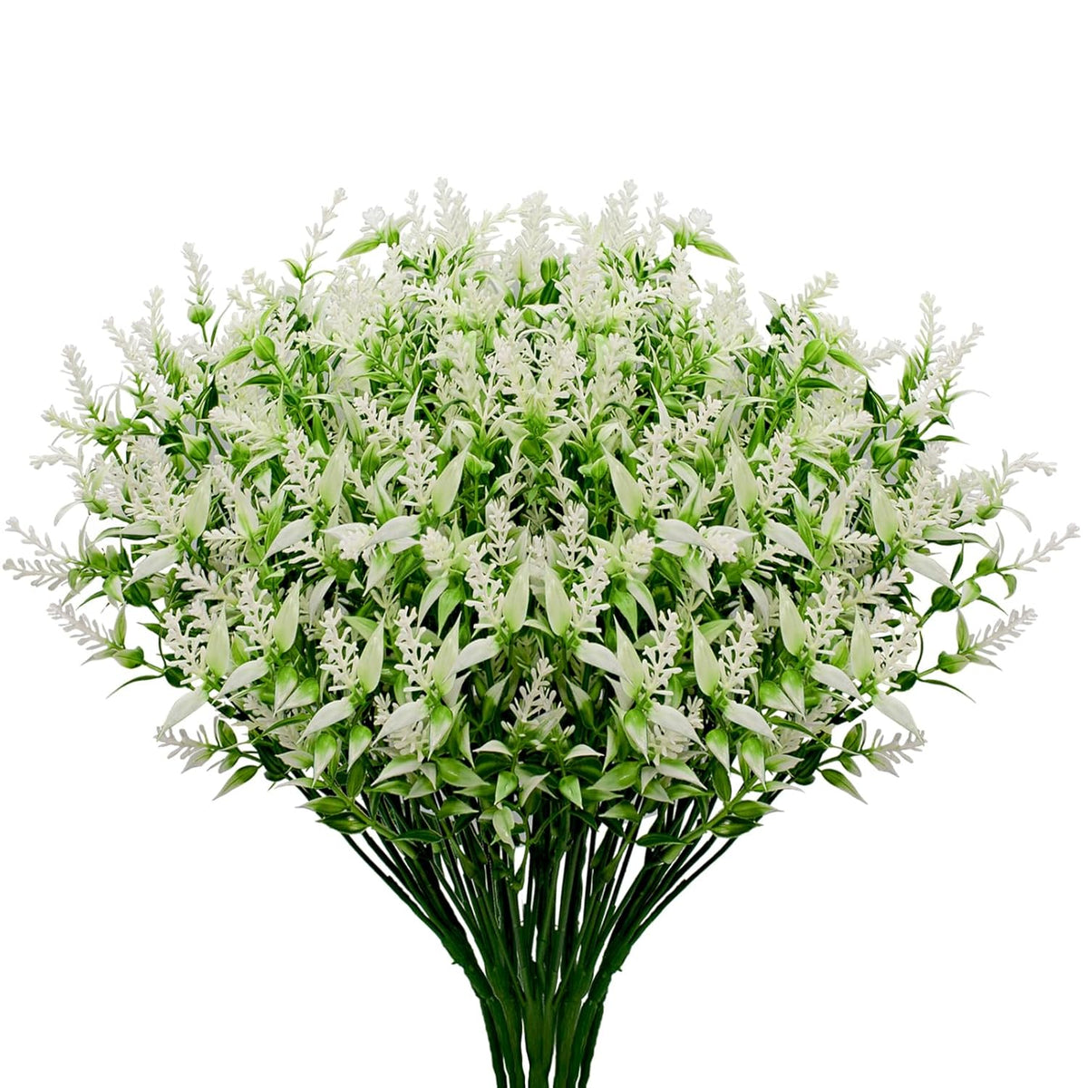 12 Bundles Artificial Lavender Fake Flowers Outdoor Uv Resistant Plants Plastic Shrubs Hanging Flowerpot Indoor Outside Windows Decorations (White)
