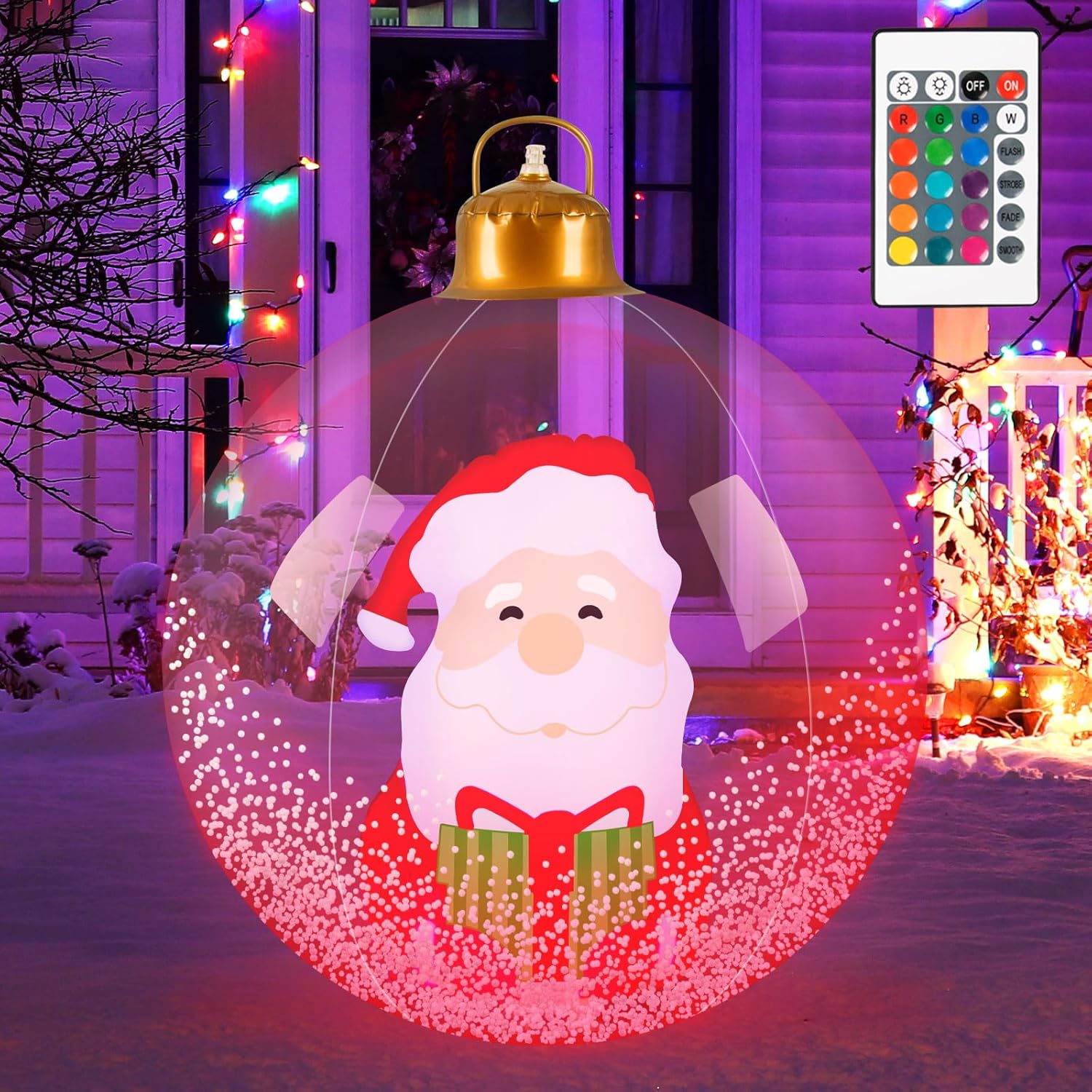 24 Inch Light Up Giant Christmas Ball Santa Claus Outdoor Inflatables With Led Light Pvc Decorated Ball Xmas Blow Up Bal