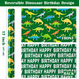 Reversible Dinosaur Wrapping Paper - Mini Roll - 17 Inch X 16.5 Feet - Green Dinosaur And Happy Birthday Wrapping Paper For Girl Kids Boy Birthday, Baby Shower