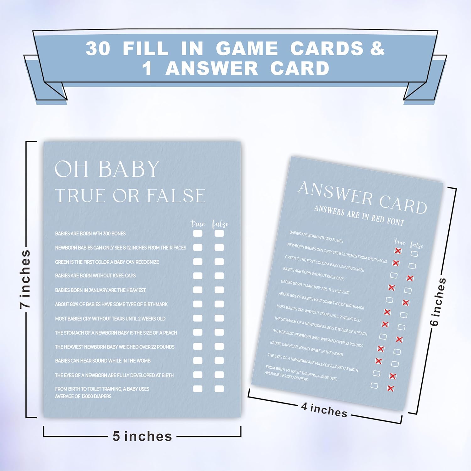 Minimalism Baby Shower Game Kits - Mist Blue - Guess Who Mommy Or Daddy - 30 Fill In Style Game Cards Each Set, Party Favor, Gender Reveal, Baby Announcement - A03