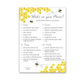 Bee Baby Shower Games — What'S On Your Phone Baby Shower Game — Pack Of 25 — Mommy To Bee Bumble Bee Theme Neutral Yellow Coed Shower Activity, Gender Reveal, Honeybee Bumblebee Mom To-Bee G620-Phn
