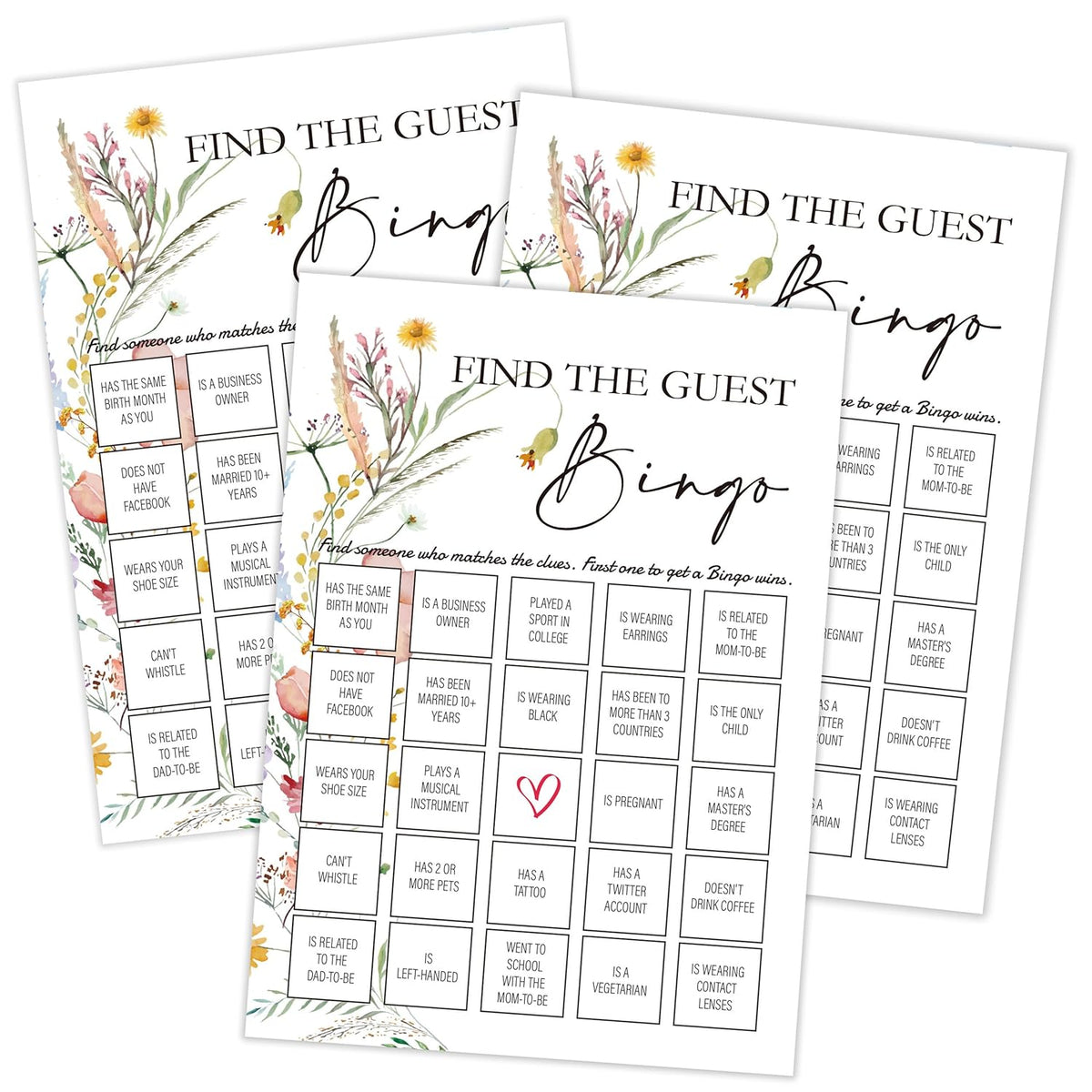Boho Wildflower Find The Guest Bingo Game, Baby Shower Game, Pack Of 30 Game Cards, Gender Neutral Boy Or Girl, Fun Baby Game And Activity - Fa07
